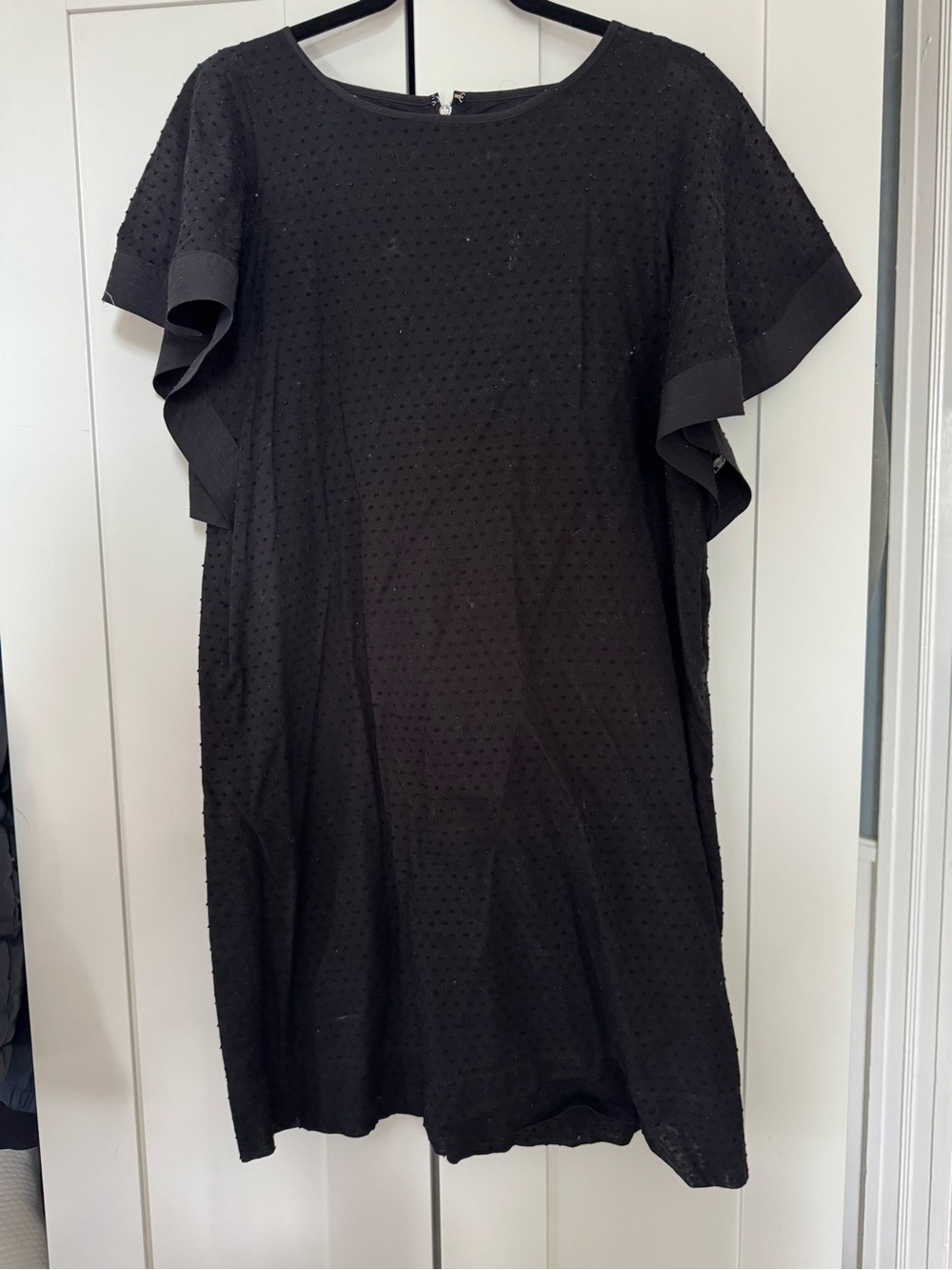 J.Crew black Swiss dot dress, flutter sleeves. Sz 14